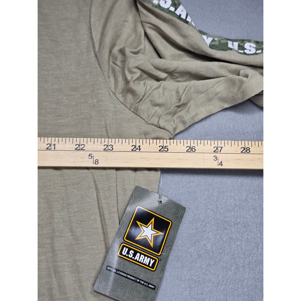 US Army Mens 2XL Tan Lightweight Hoodie Long Sleeve Camo Tape Logo Shirt NWT - Picture 5 of 7